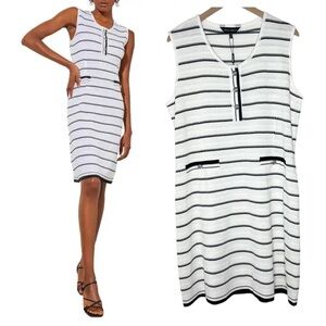 Ming Wang Striped Knit Dress Sleeveless White Black size XL
